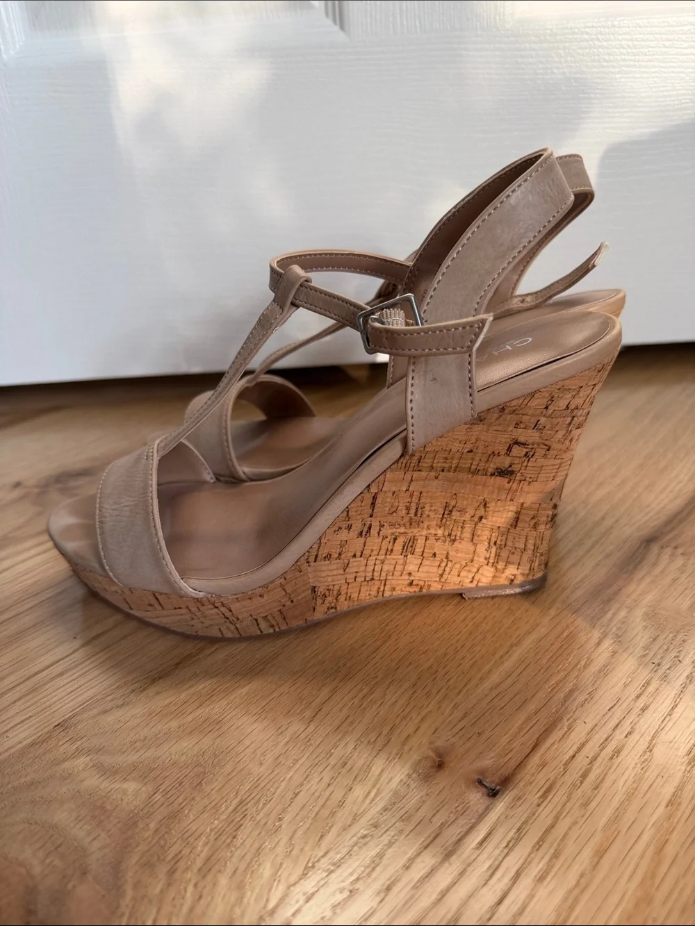 Charles By Charles David Neutral Tan Cork Wedge Sandals